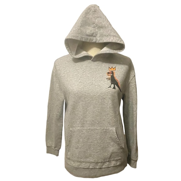 Jean-Michel Basquiat Crowned Pez Dinosaur Grey Pullover Hoodie Size 12-14 (L) - Picture 12 of 15
